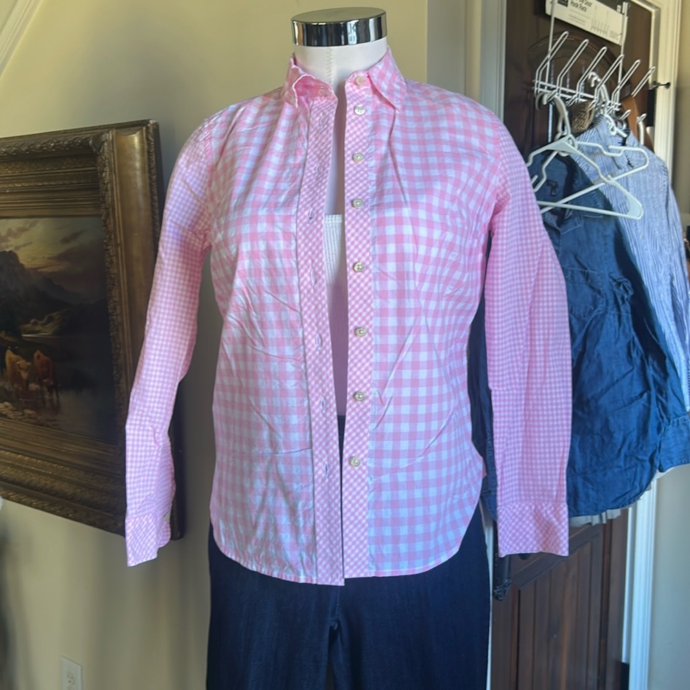 Talbots Sz P Pink Gingham Cotton Button Down Women’s Shirt. Like New